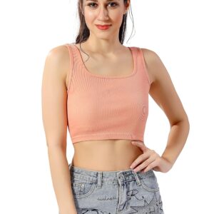 TRASA Women’s Sleeveless Rib Knitted Cotton Racer Back Tank Tops Square Neck Crop Tops - Available Sizes -XS, S, M,L,XL,2XL
