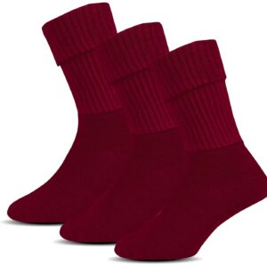 RC. ROYAL CLASS Women Calf Length Towel Terry Thick Woolen Winter Wear Socks, Cushioned Warm Thermal Socks For Women (Pack of 3 Pairs)(Maroon)