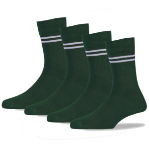 RC. ROYAL CLASS Boys & Girls Bottle Green Colour With White Strips Organic Cotton Calf Length School Socks (Pack of 4 Pairs)