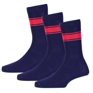 RC. ROYAL CLASS kendriya vidyalaya(KV) School Boys & Girls Calf Length Navy with Red Stripes Pure Cotton Socks (Pack of 3 Pairs)