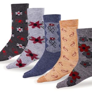 RC. ROYAL CLASS Women's Calf Length Floral Designs Thumb Woolen Multicolored Socks(Pack of 5 Pairs)