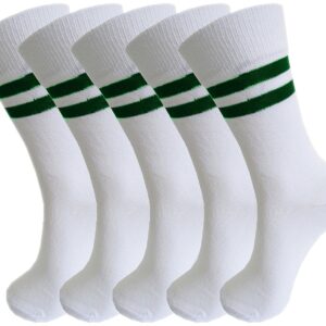 RC. ROYAL CLASS Boys & Girls Calf Length White Bottle Green Striped DPS School Socks (Pack of 5 Pairs)