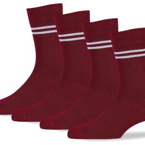 RC. ROYAL CLASS Boys & Girls Maroon Colour With White Strips Organic Cotton Calf Length School Socks (Pack of 4 Pairs)