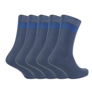 VDangi Grey Socks With Royal Blue Striped Cotton Calf-length School Socks For Boys Girls Comfortable Uniform Socks For Kids (Pack Of 5 Pairs)