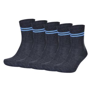 Bizala Boys & Girls Grey with Sky Blue Strips Calf Length Woolen School Socks (Pack of 5 Pairs)