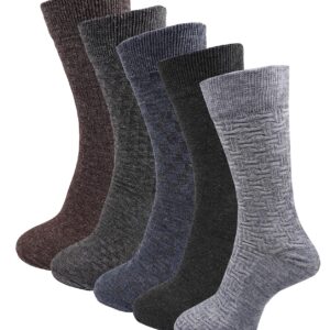 RC. ROYAL CLASS Men's Calf Length Double Knit Warm Woolen Multicolored Socks (Pack of 5)