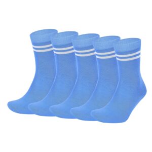 Bizala SkyBlue Color with White Stripes Design Calf Length School Cotton Socks for Boys & Girls (Pack of 5 Pairs)