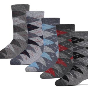 RC. ROYAL CLASS Boys And Girls Calf Length Argyle Pattern Thick Towel Woolen Multicolored Socks (Pack of 5 Pairs)
